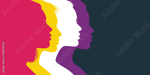 Multicolored silhouettes of faces in profile