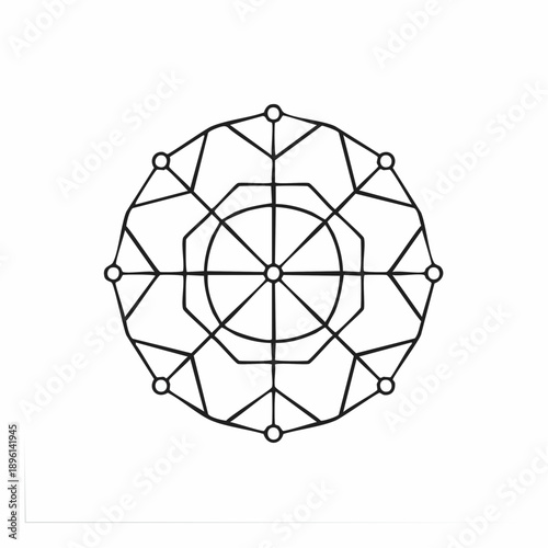 複数ノードが接続されたデータネットワークとシステム連携アイコン 白背景