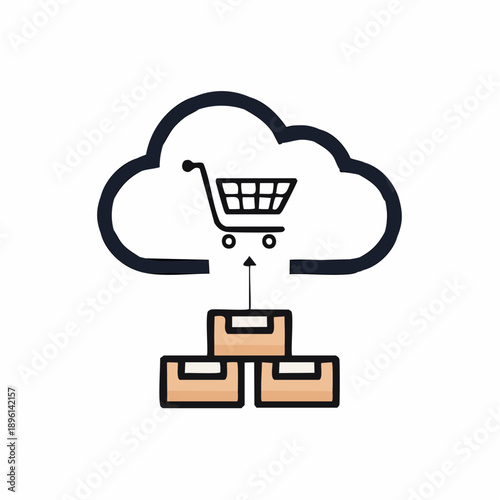 クラウドとECシステムを連携するデータ統合アイコン 白背景