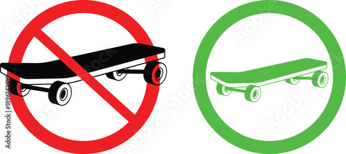 Skateboard prohibited and allowed signs vector illustration flat design