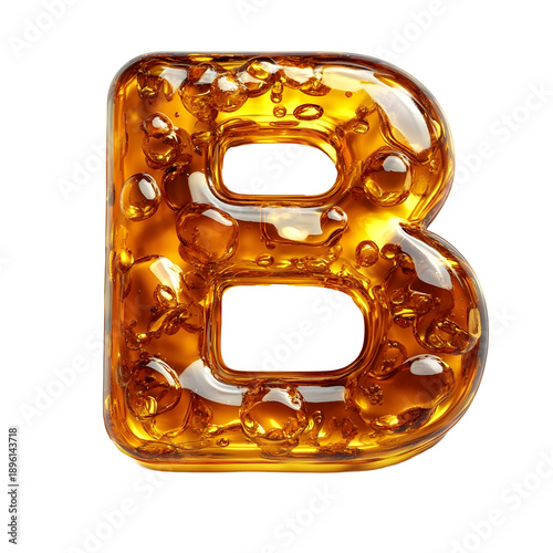 Top view of a 3D letter B made of Apple juice isolated on a white transparent background