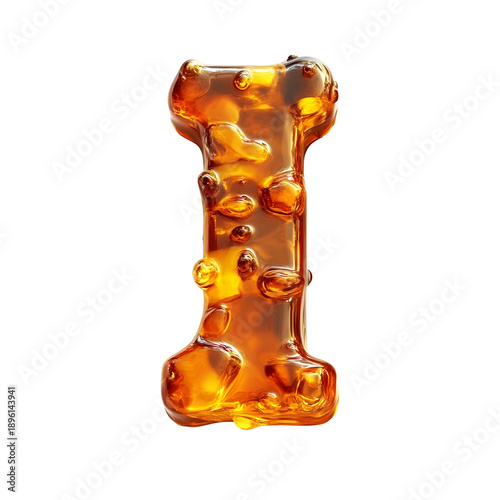 Top view of a 3D letter I made of Apple juice isolated on a white transparent background