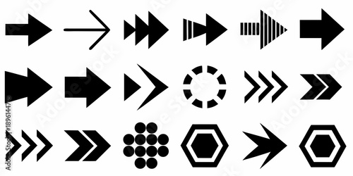 Collection of black arrow and geometric shape icons on white background