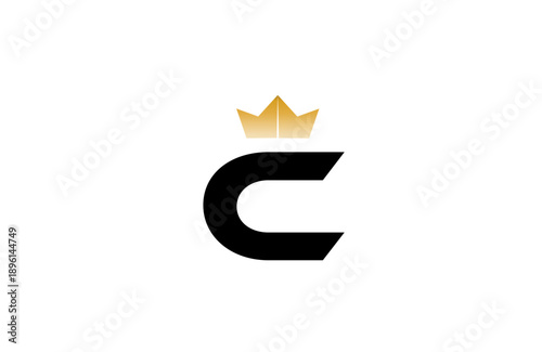 Elegant minimalist C logo featuring bold black  letter with luxurious gold crown accent above, clean vector style for premium branding and identity