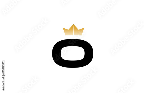 Elegant minimalist O logo featuring bold black  letter with luxurious gold crown accent above, clean vector style for premium branding and identity
