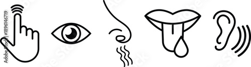 Hand gestures and senses flat design vector illustration set with eye ear nose tongue and finger icons