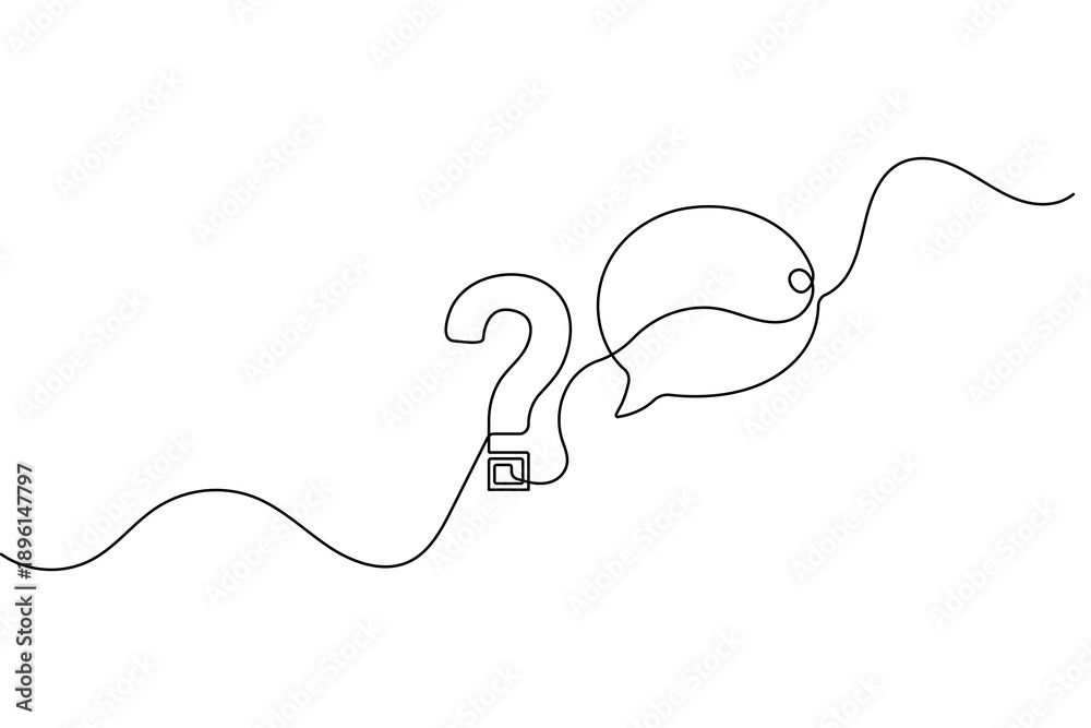 Obraz premium Question mark inside speech bubble minimalist single line art style isolated outline vector design