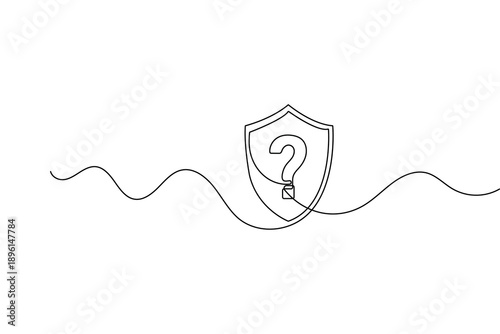 Question mark in shield and speech bubble continuous one line drawing minimalist outline vector art