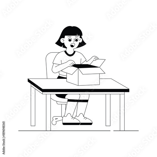 A modern glyph illustration of product unboxing scene