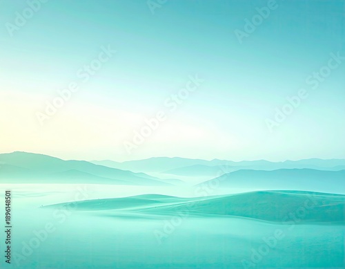 Misty mountain ridges in ethereal light and soft shadows