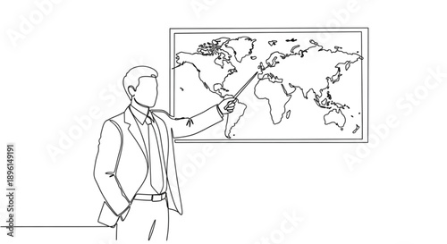 Businessman pointing to world map on wall during presentation  