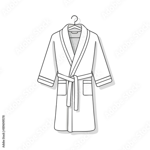Simple Line Drawing of a White Bathrobe on Hanger