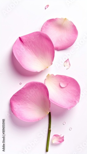 Pink petals and stem laying on a bright, simple background