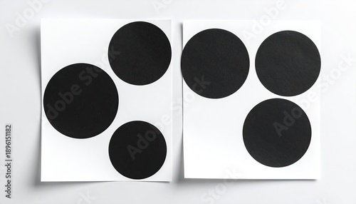 Circles on paper, two stacks. Minimalist, geometric