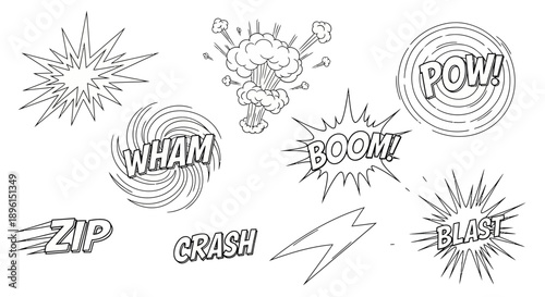 Set of 8 comic book explosion sound effects vector