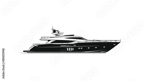 Luxury yacht sailing on calm waters sleek black and white design modern boat with multiple levels and large windows nautical travel and leisure concept
