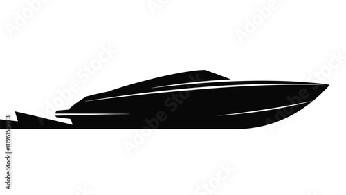 Speedboat silhouette sailing fast on water with sleek design and powerful engine isolated on white background for graphic design use
