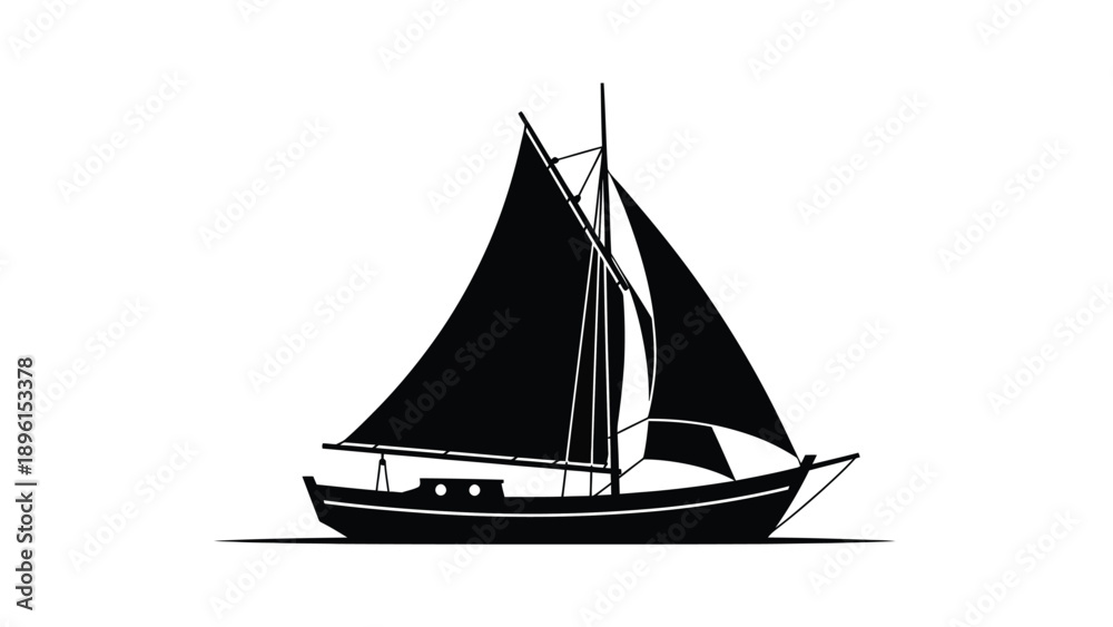 Fototapeta premium Sailing yacht with black sails on calm waters in minimalist style