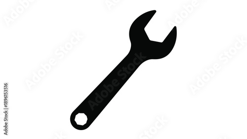 Adjustable wrench icon in black silhouette on white background for repair and maintenance concepts