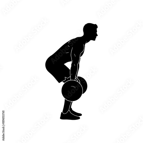 A black silhouette of a man performing a barbell deadlift exercise. Minimalist graphic for fitness, gym, weightlifting, and bodybuilding design concepts.