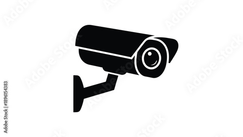 Black security camera icon on white background symbolizing surveillance and safety