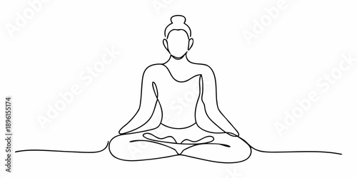 Minimalist line drawing of a woman meditating in lotus position
