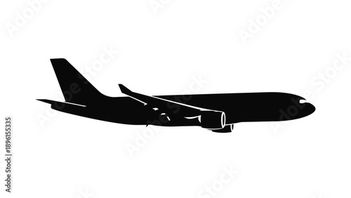 Airplane silhouette flying through clear sky black aircraft shape commercial jetliner side view