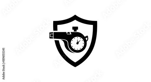 Shield with Whistle and Stopwatch Icon