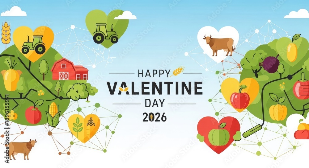 Fototapeta premium Happy Valentine Day 2026 farming and agriculture theme