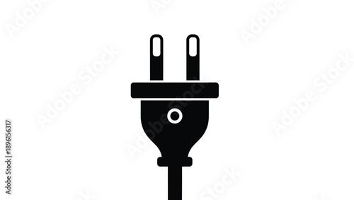 Black electrical plug icon with two prongs on white background symbolizing power and energy