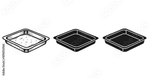 Comparison of three square tray styles in hand-drawn, solid, and pixel art designs
