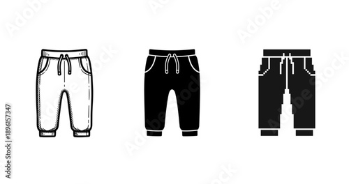 Set of three jogger shorts illustrations in different styles