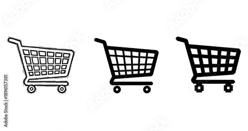 Three shopping cart icons in different styles on white background