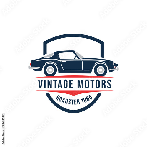 Vintage Motors Logo: Classic Roadster Car Emblem with 1965 Label
