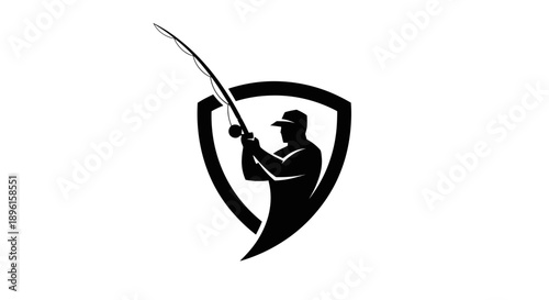 Fisherman silhouette inside a shield emblem
