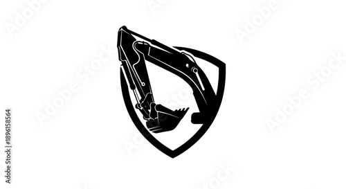 Excavator Arm Silhouette Inside Shield
