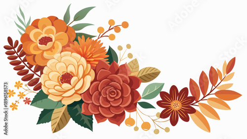Vibrant floral celebration with cheerful garden Vibrant autumn floral bouquet with warm earthy tones Vector



