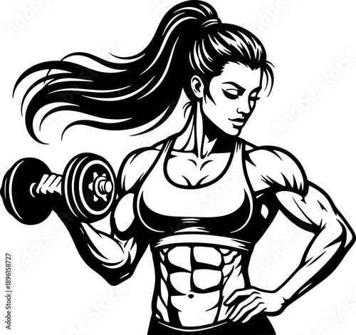 Female Fitness Illustration with Dumbbell Exercise.