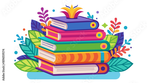 Colorful stack of books representing knowledge and learning Vector
