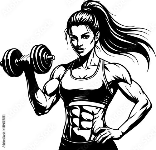 Woman Exercising with Dumbbell Illustration.