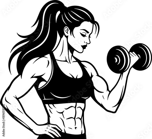 Woman Lifting Dumbbell Strong Fitness Illustration.