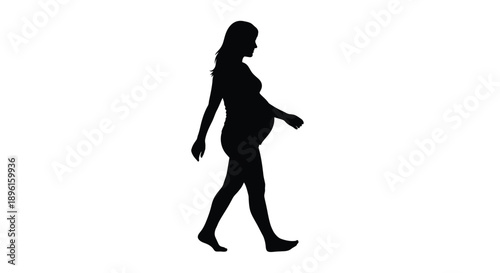 Silhouette of a pregnant woman walking gracefully against a white background