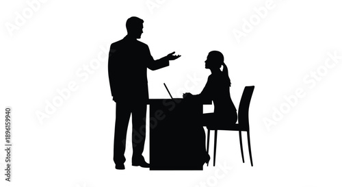 Silhouette of a man and woman in a business meeting or interview