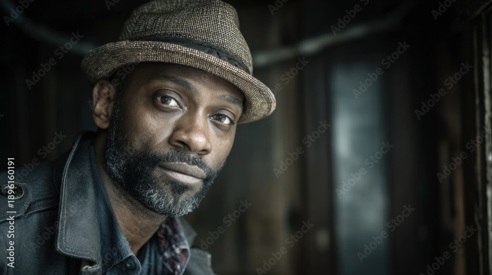 Fototapeta premium Man in Hat with Intense Gaze