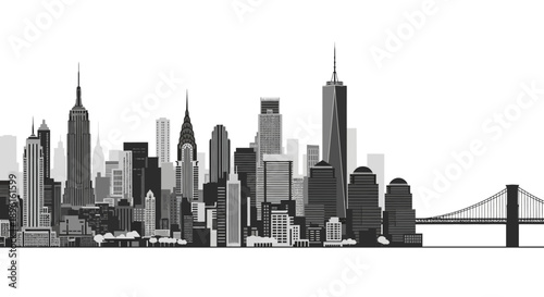 New York City skyline with iconic skyscrapers and bridge