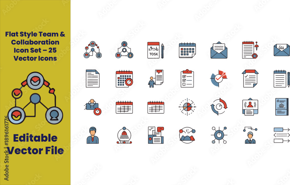 Fototapeta Flat Style Office Productivity Icon Set – 25 Vector Icons