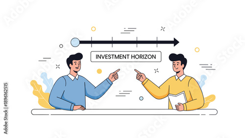 Two young caucasian males discussing investment horizon concept