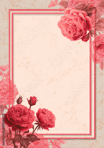 Festive Chinese New Year Vintage Rose Frame with Soft Pastel Red Floral Design