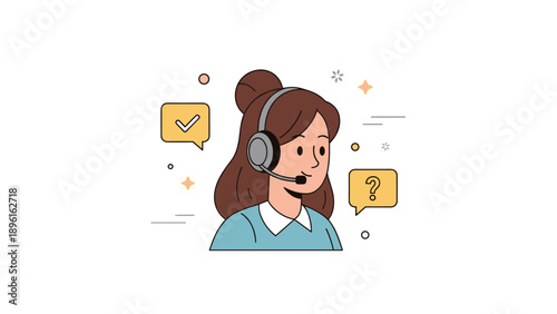 Female customer support agent with headset assisting customers