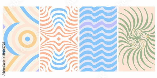 Abstract geometric patterns in pastel colors arranged in a grid